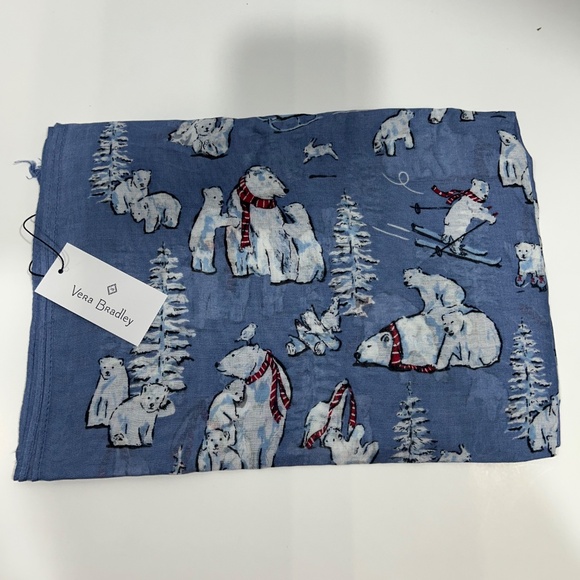 Vera Bradley-BEARY COOL BLUE-Soft Fringe Scarf Polar Bears soft shawl/cover NEW - Picture 5 of 9